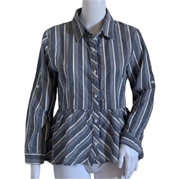 Love Notes Striped  Button Down Blouse - Picture 1 of 7
